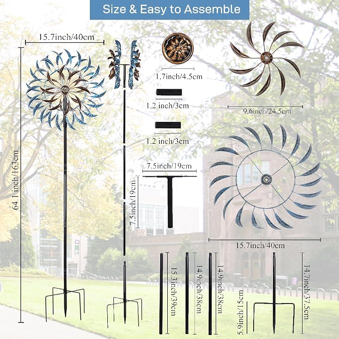 VEWOGARDEN Large Wind Spinners Outdoor, Metal Wind Sculptures & Spinners 360 Degrees Kinetic Wind Spinners for Yard and Garden 64 * 15.7 Inches