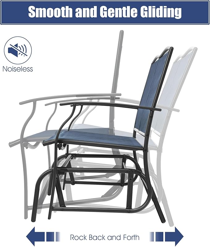 Giantex Outdoor Glider Bench, Patio Glider Bench for Outside, Steel Frame, 400 Lbs Capacity, Ergonomic Swing Rocking Chair Loveseat, 2-Person Porch Swing Rocker for Backyard, Lawn, Balcony, Dark Blue