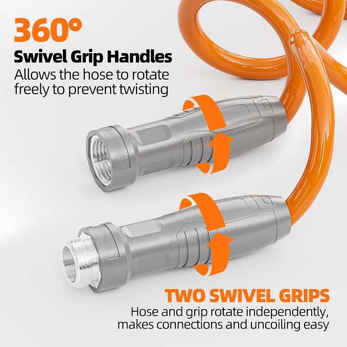 SPECILITE 3/8” Lightweight Coil Garden Hose 75 FT, EVA Retractable Curly Water Pipe with 6-Pattern Spray Nozzle for Boat, Greenhouse, Yard, Patio (Orange)