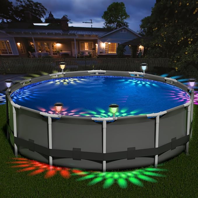 BITIWEND Solar Pool Lights for Framed Above Ground Pools, 4 Pack RGB Lights Waterproof Swimming Pool Accessories Lights, for Outdoor Pool Yard Garden Decoration Night Light