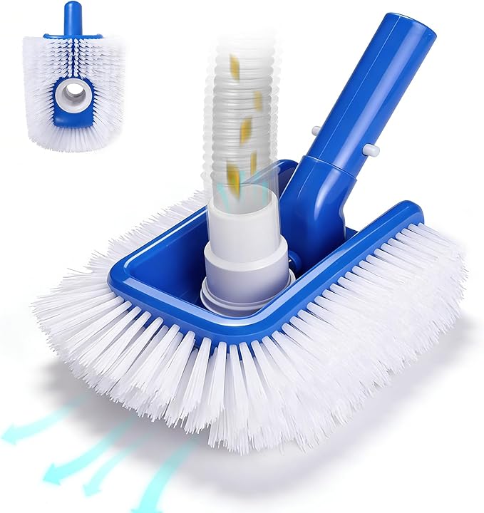 Pool Vacuum Head Brush for Inground & Above Ground Pools, Heavy Duty Round Scrubber Pool Brush with 1/4" or 1/2" Swivel Hose Connection, No Pole