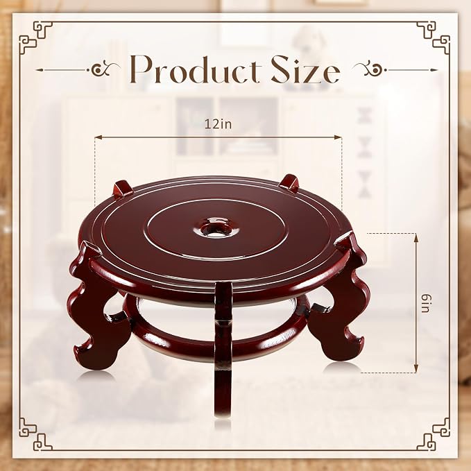 Geetery 1 Pc 4 to 12 in Wooden Plant Stands Indoor Chinese Oriental Plant Stand for Vase Fishbowl Flower Pot Lamp Redwood Base Vintage Display Rack Decor (12 Inch)