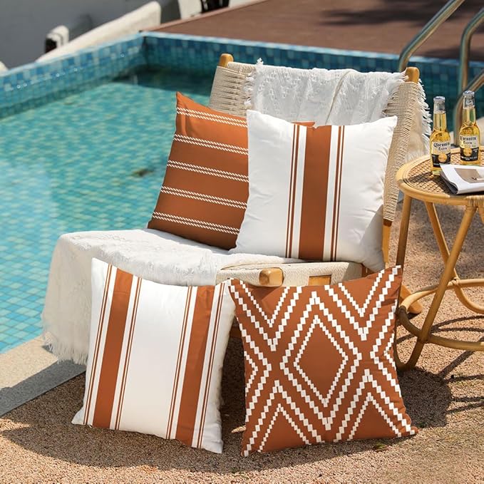 DFXSZ Outdoor Pillow Covers 20x20 Inch Set of 4 Rust Waterproof Modern Geometry Throw Pillows Outdoor Summer Waterproof Decor for Patio Funiture Garden Polyester Cushion Covers 013M20