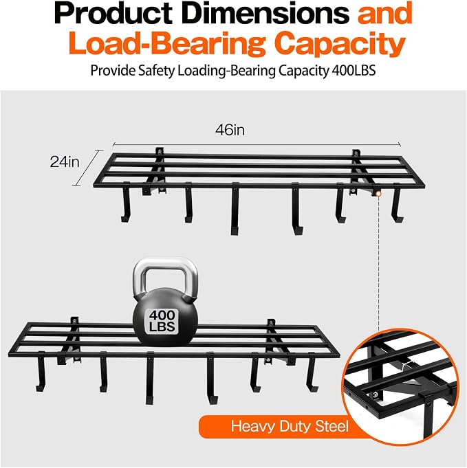 Colinktool Garage Wall Shelving, 1X4 ft Garage Storage Rack,Heavy Duty Wall Mounted Storage Shelf With 12 Hooks-Each Loads 200lbs Metal Wall Shelf,Black,2Pack