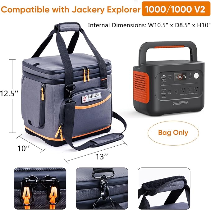 Double-Layer Travel Carrying Case for Jackery Explorer 1000 v2 – Hard Molded Bottom, Side Ventilation & Front Pockets, Portable Power Station Storage Bag for Jackery Accessories & Solar Generator