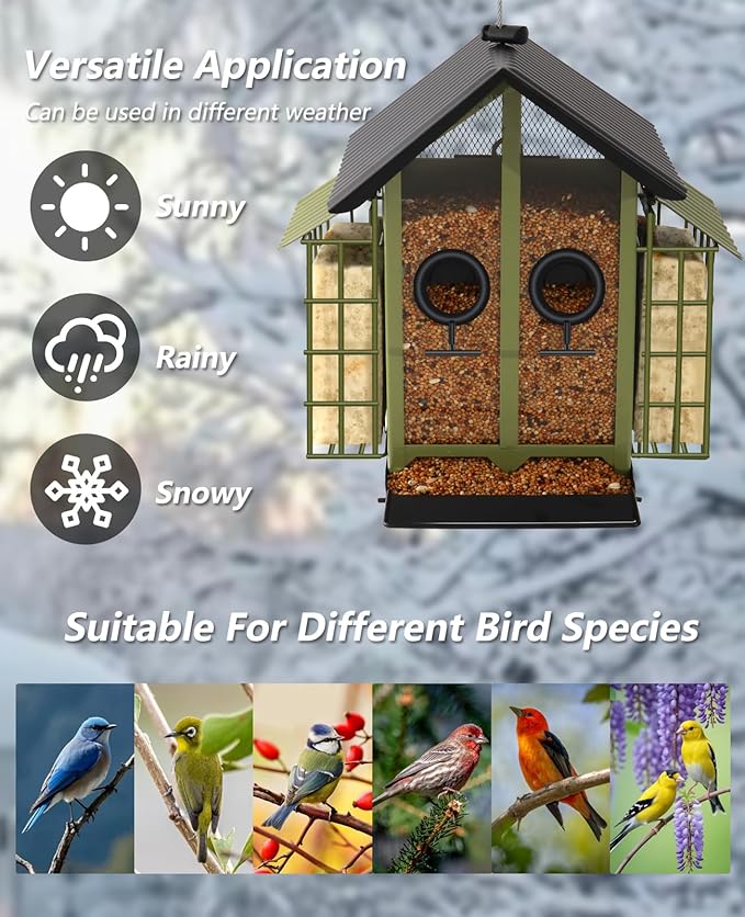 Weatherproof Bird Feeders for Outdoors - 4Lbs Large Metal Suet Feeder for Cardinal Finch, Garden Decor (Ordinary Green)