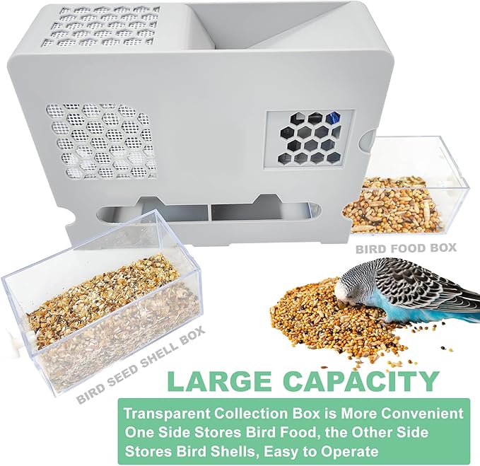 Bird Feed Shell Blowing Machine,No Assembly Required Husk Remover Wind Sheller Bird Seed Cleaner Machine, With Adjustable Speed Fan、intelligent Digital Display、rechargeable and Washable Quick Shelling