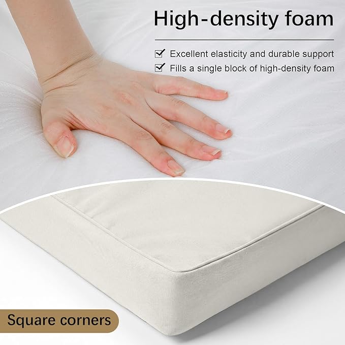DoubleFill 1 Pcs Outdoor Ottoman Cushion 23"x19"x3" Waterproof Fade Resistant Outdoor Footstools Cushion Removable Patio Ottoman Cushions with Adjustable Fixing Strap for Stool (Ivory White)