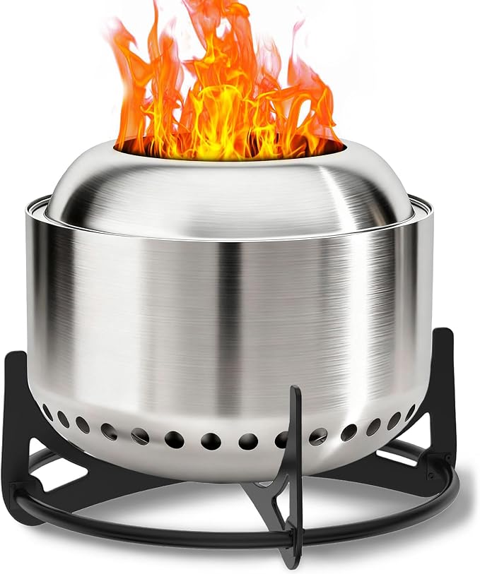 M METERXITY 20 Inch Smokeless Fire Pit with Stand/Removable Ash Pan/Campfire Ring - 304 Stainless Steel Smokeless FirePits for Outside Wood Burning, Outdoor Fire Pit Portable for Patio, Camp