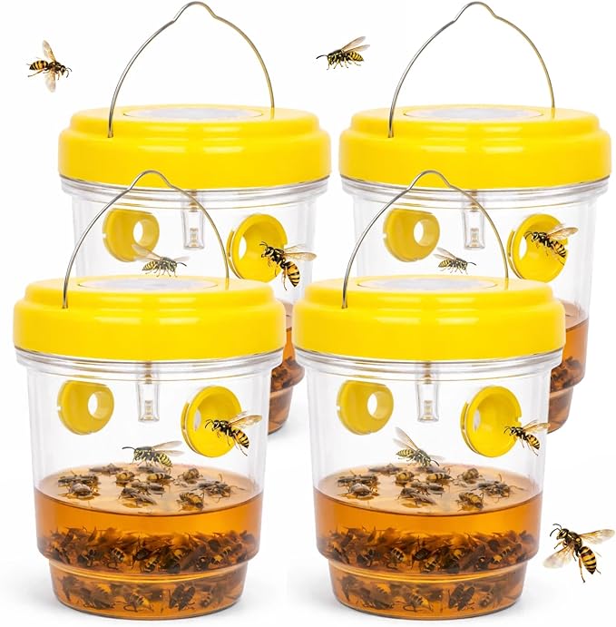 Upgraded Wasp Trap Outdoor Hanging, Reusable Yellow Jacket Trap with Bait Reservoir, Carpenter Bee and Hornet Catcher, Hanging Wasp Catcher for Outdoor Use