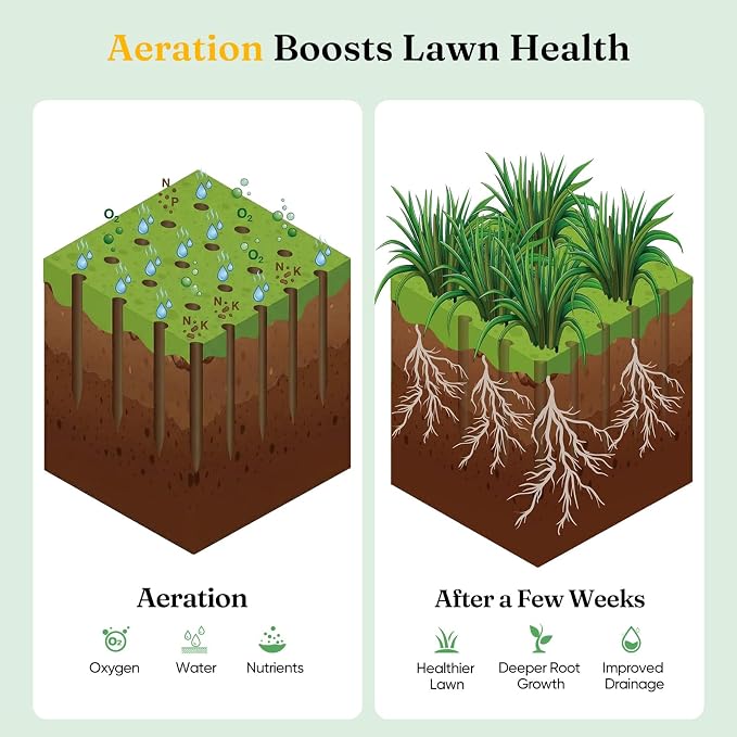 Grenebo Lawn Aerator Manual Aerator Lawn Tool with 16 Spikes, Metal Grass Aerator for Yard, Lawn Aeration, Automatic Soil Ejection, Pre-Assembled Lawn Aerator Tool (Black Red)
