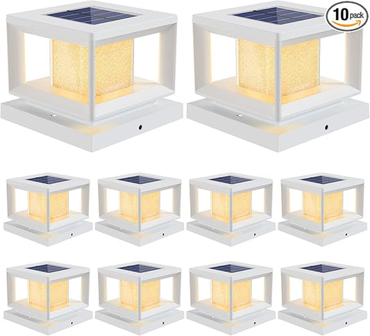 Mlambert 10 Pack Solar Post Lights Outdoor, Waterproof Fence Cap for Deck, 4x4 6x6 Wooden Vinyl Outdoor Lights with Shinning Effect, White