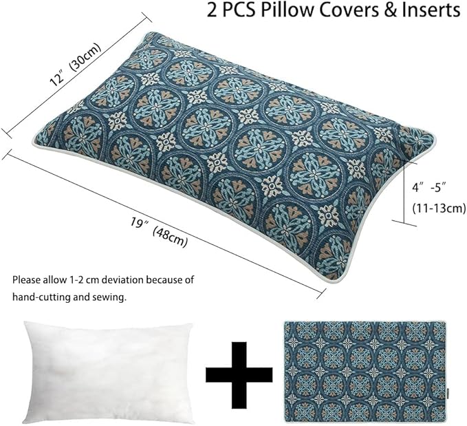 Magpie Fabrics Pack of 2 Outdoor Waterproof Lumbar Rectangular Throw Pillow with Insert, Home Decorative Toss Pillows All Weather Cushion for Patio Garden Car Office (12x20 Inch, Morgan Medal Print)