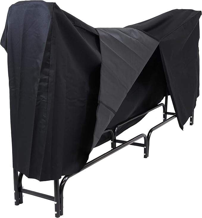 Sunnydaze 8-Foot Firewood Rack with Cover - Outdoor Wood Storage - Heavy-Duty Steel Log Holder - 1500-lb Capacity