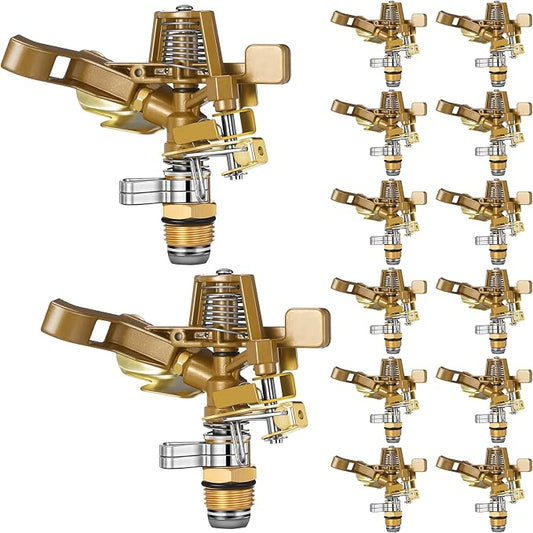 Ferraycle 14 Pieces 1/2 Inch Brass Impact Sprinkler Head with Nozzles Heavy Duty Adjustable 0-360 Degrees Impulse Sprinkler Head Lawn Watering for Yard Irrigation