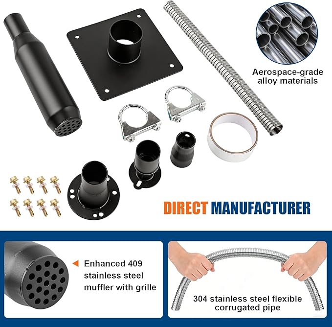 Generator Exhaust Extension Silencer Kit - 3 Universal Adapters, Insulated Through-Wall Mounting Plate, High-Performance Silencing Grille, Compatible with All Portable Generators