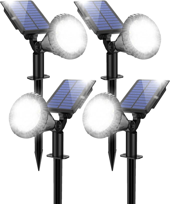 NBKLS Solar Spot Lights for Outside, 21 LED Outdoor Solar Lights for Yard, 4 Pack Solar Spotlights Waterproof Auto On/Off for Landscape, Wall, Garden, Pool, Tree, Pathway and Driveway(White)