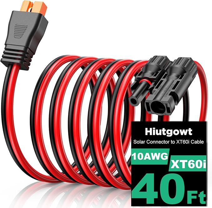 10AWG XT60i Solar Cable 40FT, XT60i Cable to Solar Connector, Solar Panel Connector to XT60i Extension Cable, XT60i Solar Charging Cable for Portable Power Station