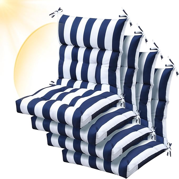 Sintuff 4 Pcs 44 x 21 x 4 Patio Chair Cushions Outdoor Chair Cushion Seat/Back Tufted Pillow with Ties Water Resistant Replacement Indoor Patio Furniture Outdoor Furniture (Stripe,Blue and White)
