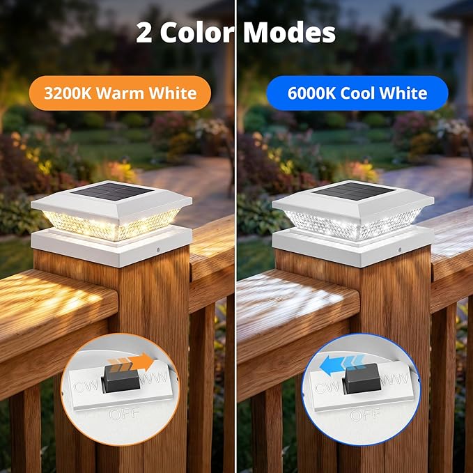Mlambert 4x4 Solar Post Cap Lights Outdoor 12 Pack, Waterproof Solar Fence Light for Wooden/Vinyl Post, 2 Color Outside Deck Patio Porch Decor, White