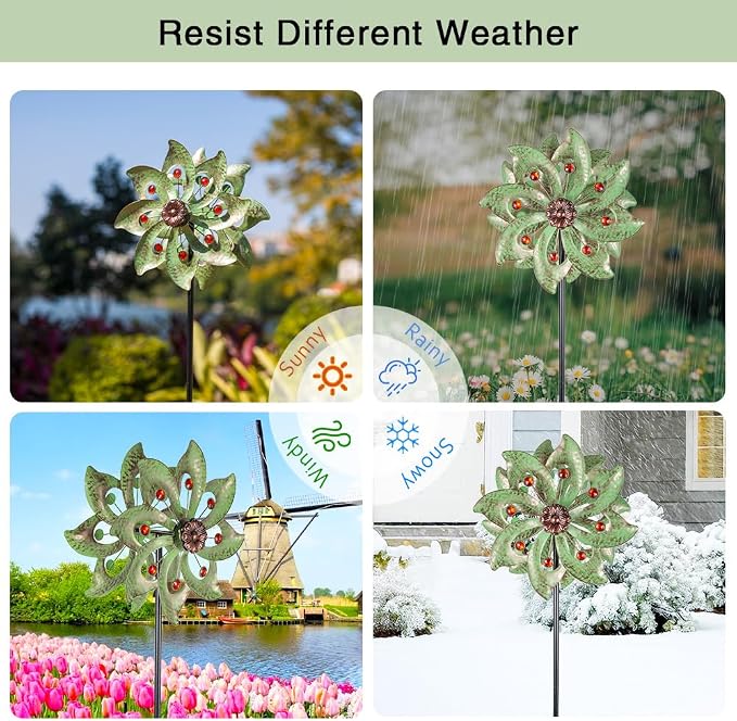 Stargarden Outdoor Wind Spinner-Double Wind Sculpture 63 * 13" Metal Windmill for Garden Patio Yard Decor -Green