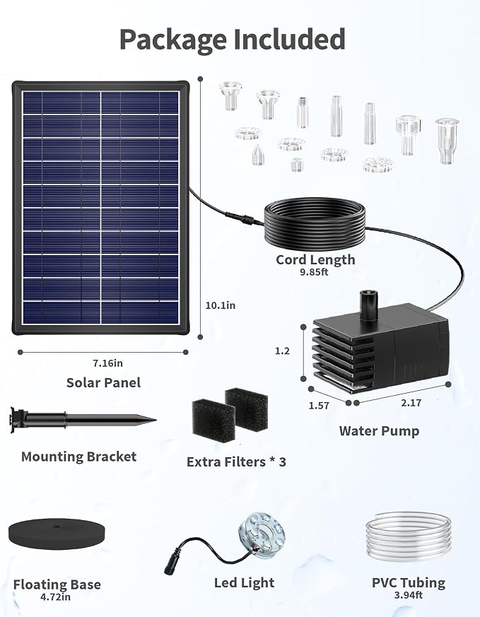 POPOSOAP 8W Solar Fountain Pump with 3200mAh Battery Backup & LED Lights, Solar Water Fountain Kit with 8 Nozzles & PVC Tubing for Bird Bath, Pond, Fish Tank, Backyard Decor P108DL