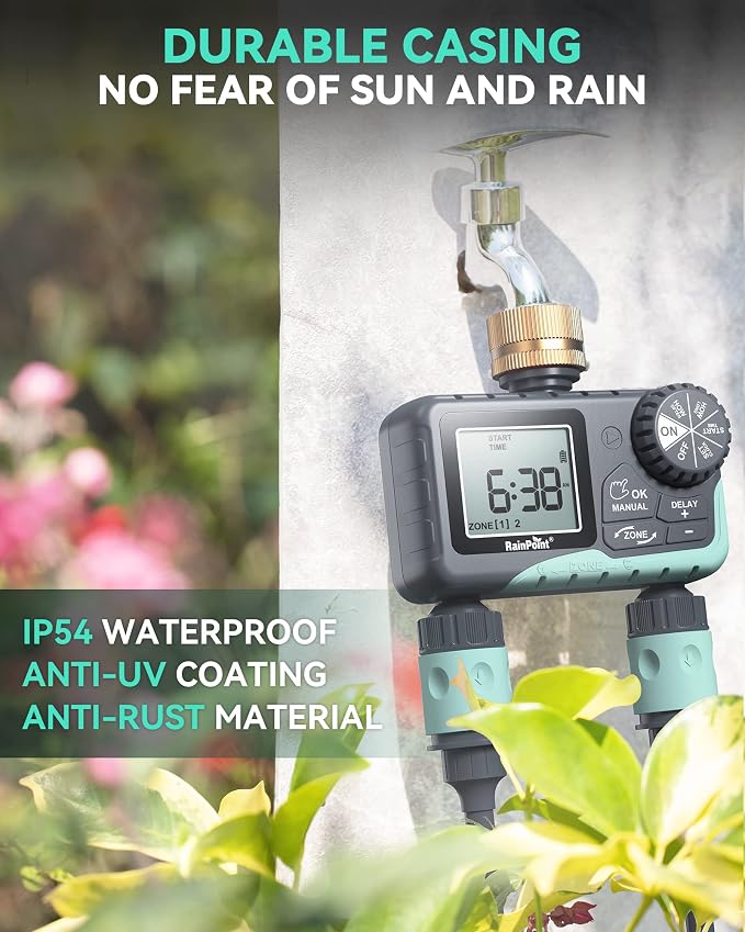 RAINPOINT Sprinkler Timer with Brass Swivel, Rain Delay/Manual Watering/Automatic Irrigation Controller System Hose Timer Programmable Faucet Timer for Yard
