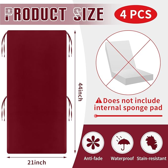 Tudomro 4 Pcs Outdoor High Back Chair Cushion Covers (Not Includes Cushion) Waterproof Patio Replacement Rocking Chair Slipcover Seat Pad Cover with Tie for Furniture (Brick Red,44'' X 21'')