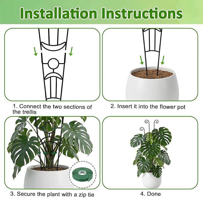 Monstera Plant Support - 32.6 Inch Tall Trellis with 2 Pack Plant Stakes for Your Large Climbing Monstera Deliciosa | Indoor Plant Climbing Frame for Potted Growth