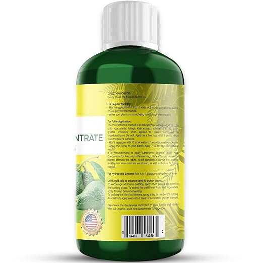 GARDENWISE Organic Premium Kelp Seaweed Fertilizer - Liquid Plant Food - Nutrient-Rich Soil Enhancer - Improves Fruit Yield and Quality - Natural Plant Food for Avocado Tree (32 OZ)