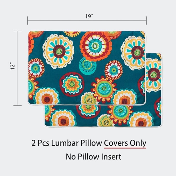 Magpie Fabrics Pack of 2 Outdoor Lumbar Pillow Case Covers 12"x20", Waterproof Rectangular Throw Pillowcase Shell Decorative Sham for Patio Garden Couch - Floral Green