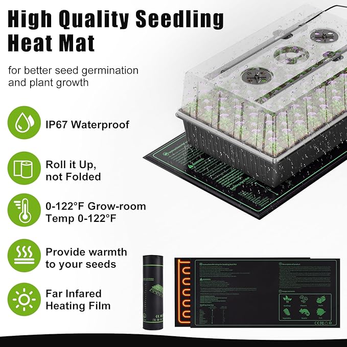 60 Cell Self-Watering Seed Starter Tray with Grow Light and Heat Mat,Seed Starter Kit,Humidity Domes,Auto Timer,Flexible Brightness Seedling Starter Trays for Seed Starting & Seeds Growing