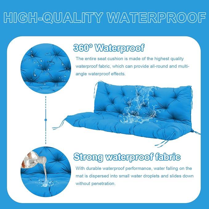 Premium 5" Thick Waterproof Outdoor Swing Cushions Sturdy Durable 2-3 Seat Replacement Porch Swing Cushions with Backrest&Ties Bench Cushion for Outdoor Furniture Backyard Patio (60x40x5inch)