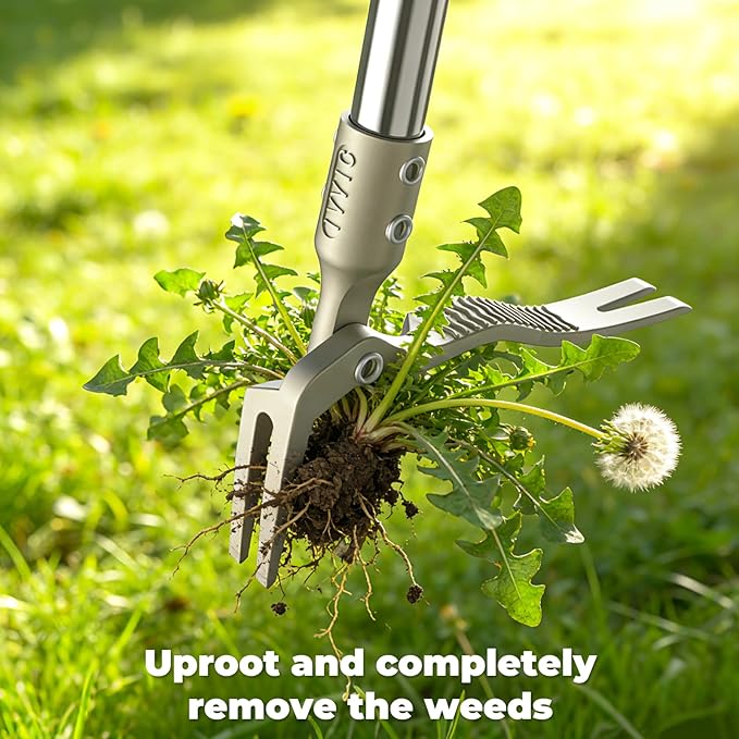 Manual Weed Puller Tool, 47" One-Piece No Assembly Stainless Steel Garden Weeder with Long Handle, Stand Up Heavy Duty Weeding Tool for Lawn Patio Yard Dandelion Root Removal Without Kneeling