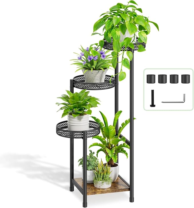 Oppro Plant Stand Indoor Outdoor, 4 Tier Metal Flower Pot Shelf Holder Clearance, Tall Corner Rack for Multiple Plants, Modern Organizer Display for Patio Orchid Office Porch Living Room Garden, Black