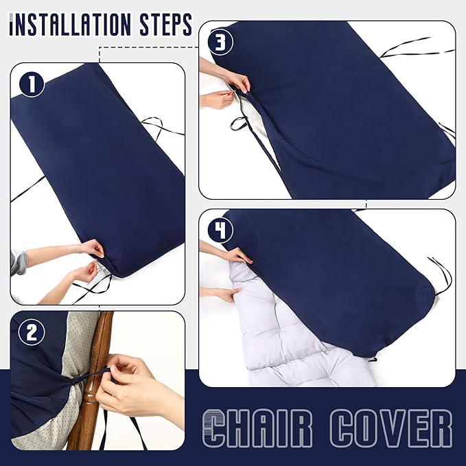 Tudomro 4 Pcs Outdoor High Back Chair Cushion Covers (Not Includes Cushion) Waterproof Patio Replacement Rocking Chair Slipcover Seat Pad Cover with Tie for Furniture (Navy Blue,44'' X 21'')