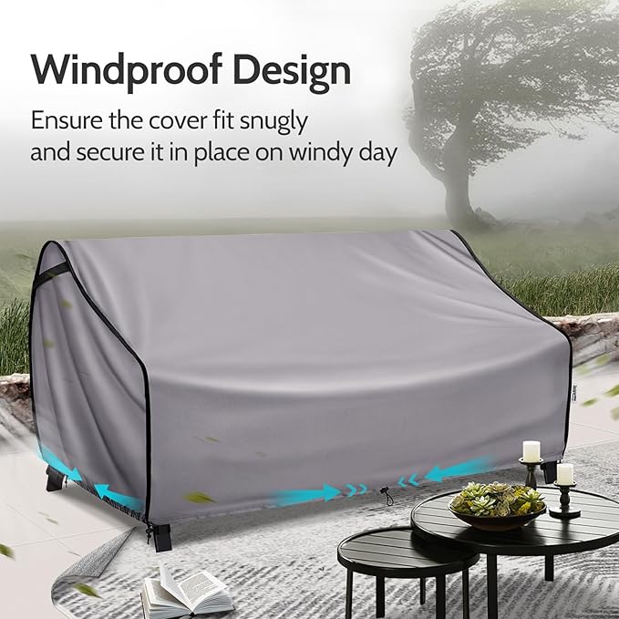 Outdoor Furniture Covers for Sofa Waterproof, Patio Loveseat Cover Tear Resistant, Fits up to 58W x 32.5D x 31H inches, Grey