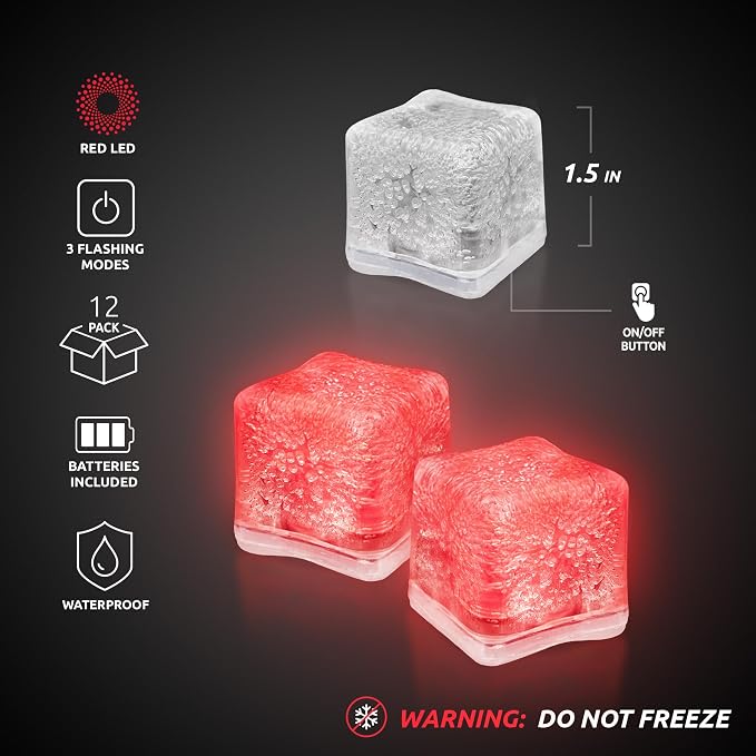 Windy City Novelties 12 pack LED Ice Cubes with Changing Lights (Red)
