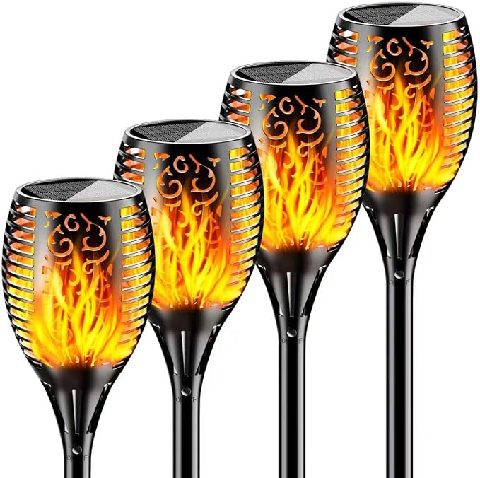 YoungPower Large Solar Torch Lights Flickering Flame, Fire Effect Garden Light Outdoor Waterproof Pathway Landscape Decoration for Patio Balcony Pool, 4 Pack