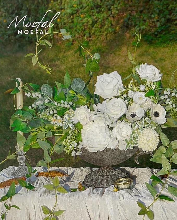 Ranunculus Artificial Flowers 18pcs, Faux Silk Mini Ranunculus Bulk Fake Wedding Filler Flowers for DIY Bouquets Centerpieces Bridal Shower Decorations Arrangements, Ivory White