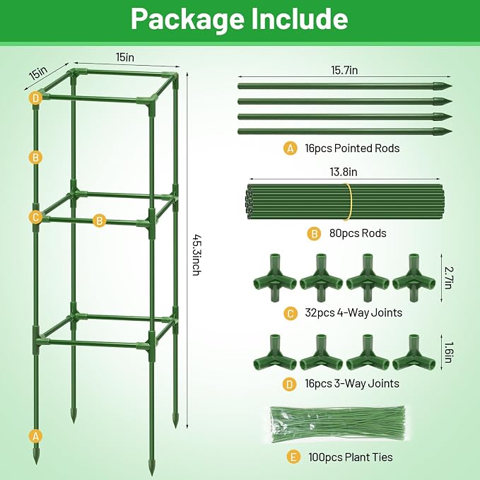 Legigo 4 Pack Square Tomato Cages- 45 Inch Heavy Duty Tomato Trellis for Climbing Plants Outdoor, Tomato Plant Support Stakes Cage Garden Trellis for Garden Raised Garden Bed Cucumbers Vegetables