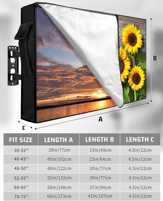Rustic Wood Outdoor TV Cover - Fits 48-50" TV - Weatherproof & Waterproof Oxford Cloths - Sunflower Pattern