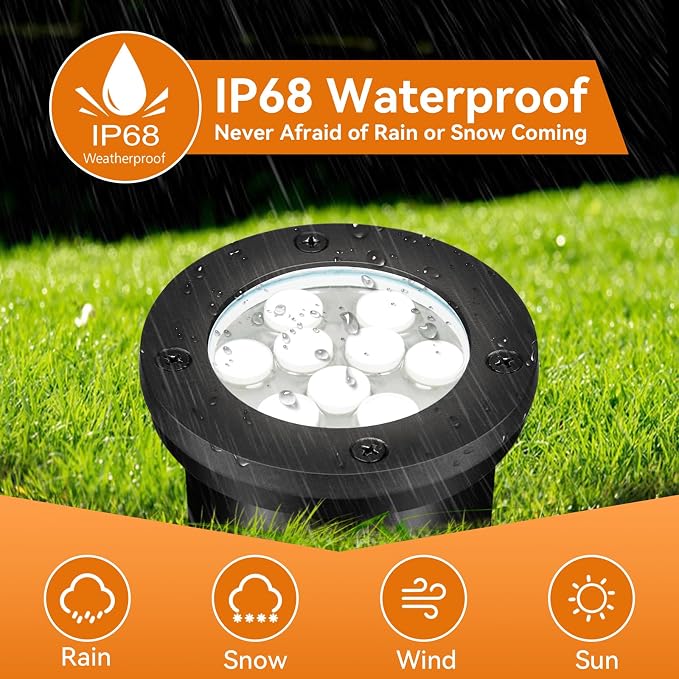 9W LED Low Voltage Landscape Lights, AC/DC 12-24V Outdoor Well Lights IP68 Waterproof 5500K Cool White In-Ground Lights for Yard Pathway Driveway Deck(6 Pack)