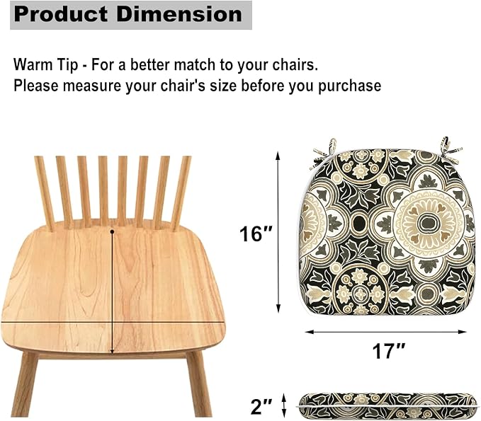 DYTXIII Set of 4 Outdoor Chair Cushions with Ties,Water Repellent Patio Chair Pads 17"x 16" for Outdoor Furniture,Round Corner Seat Cushions for Garden Yard Kitchen Vintage Medallion