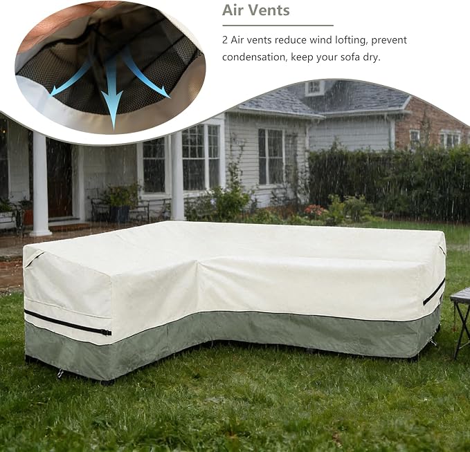 okcool Outdoor Sectional Cover,L-Shaped Patio Furniture Covers for 4-Seater Outdoor Sectional Furniture Couch 58”W (Left Side) x 85”W (Back Length),White&Grayish Green