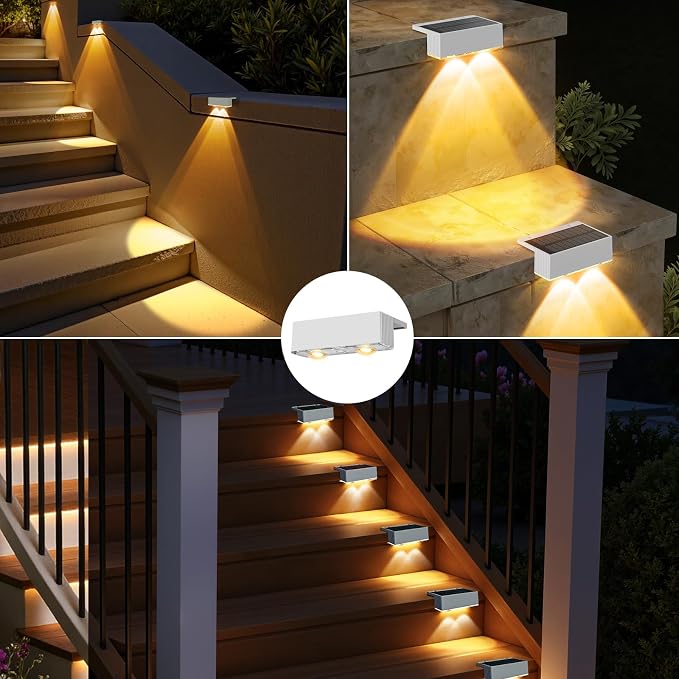 NIORSUN Solar Fence Lights,12 Pack Deck Light,Led Outdoor Lamp 3000K/6000K + RGB Wall Lights,IP45 Waterproof Solar Powered Light for Backyard/Pool/Railing/Patio/Porch/Step (White)