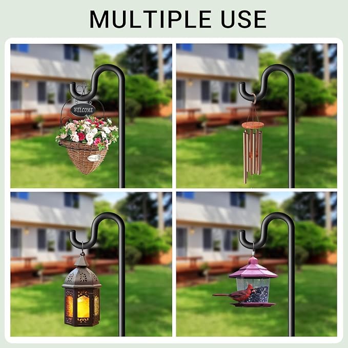 Shepherd Hook for Outdoor, Heavy Duty Bird Feeder Pole with 5 Prong Base, Adjustable Height Bird Feeder Stand Ideal for Hanging Bird Feeders, Plant, and Garden Decorations