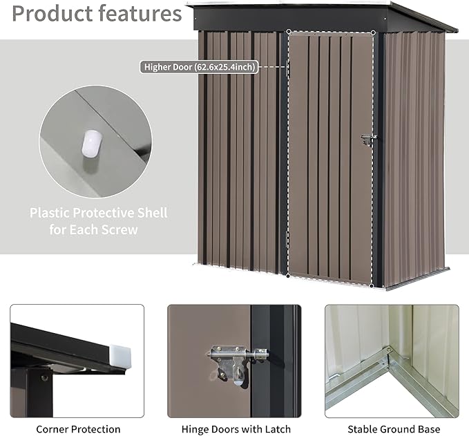 5ft x3ft Outdoor Storage Shed,Metal Storage Shed with Adjustable Shelf and Lockable Door, Outside Sheds Metal Garden Shed for Bike, Tool