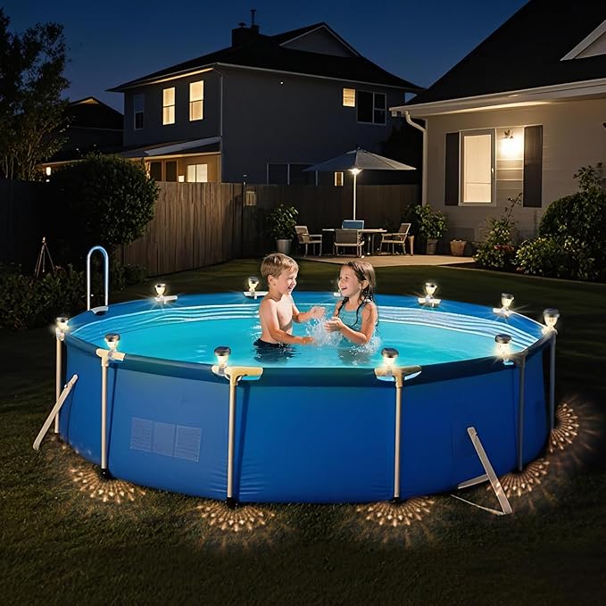 Solar Pool Lights for Above Ground Pools, LED Energy Saving Warm White Light, Waterproof for Frame Swimming Pools Night Accessories(4 Pcs)