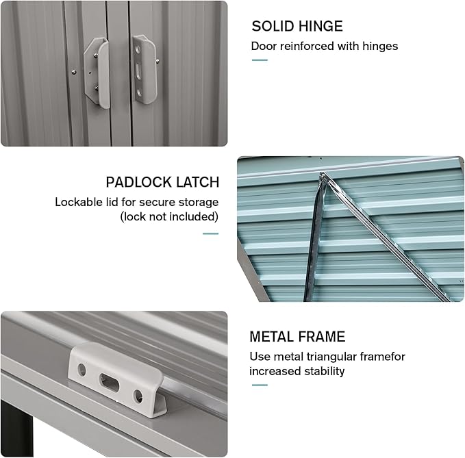 94.48" Metal Garbage Bin Shed Stores with Ventilated and Lockable,Patio Furniture 3 Trash Cans Outdoor Sheds w/Rust-Proof & Scratch- Resistant,for Garden Yard Lawn,Grey